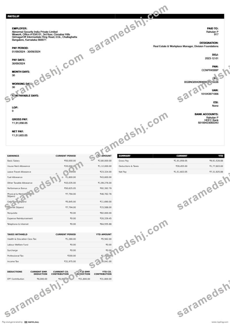 Abnormal Security India Private Limited payslip template in Word and PDF formats.pdf, 1